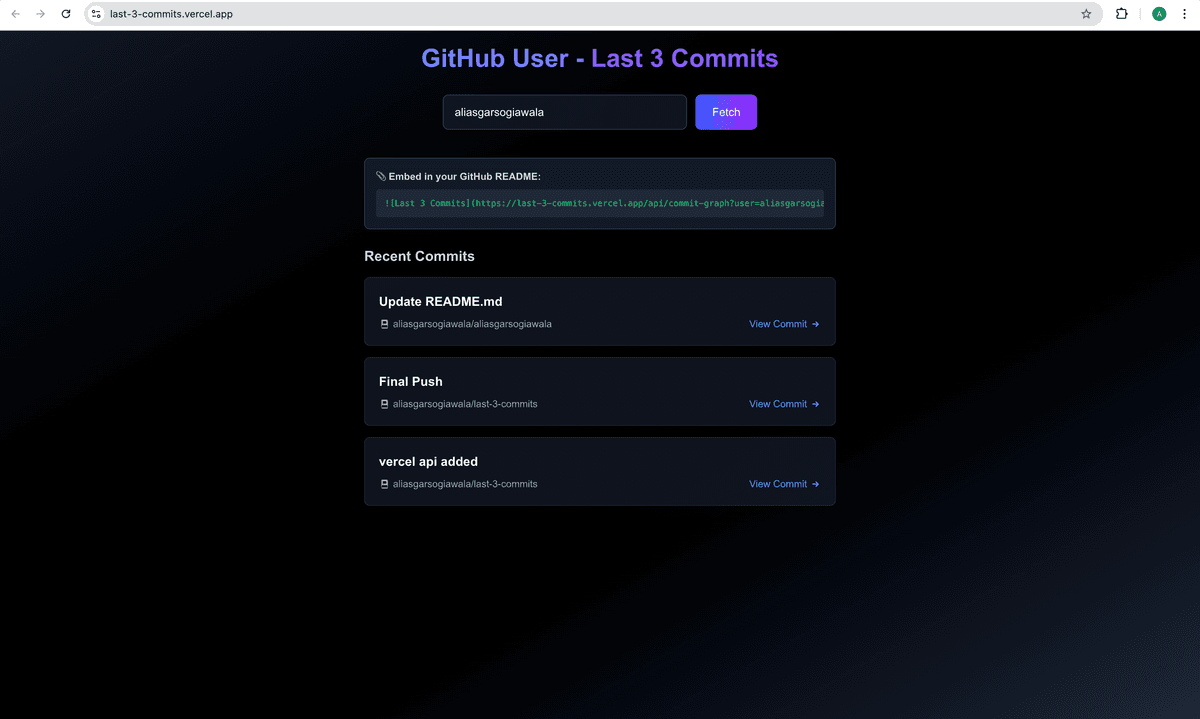 GitHub Last 3 Commits preview