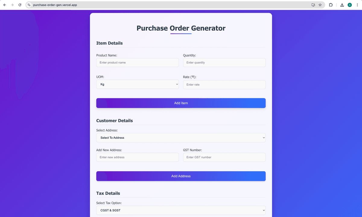 Purchase Order Generator preview