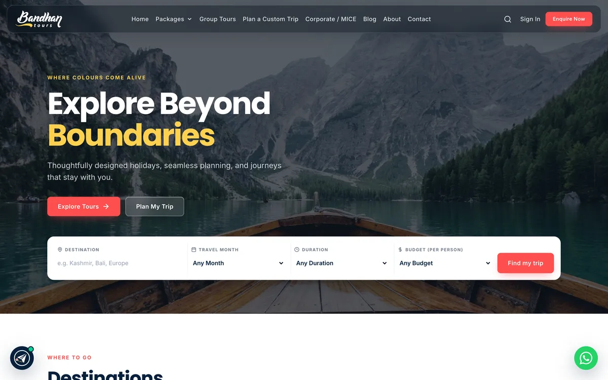 Bandhan Tours website